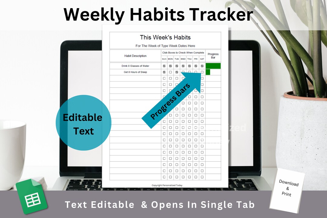 Google Sheets Vertical Weekly Habits Tracker Template Text Etsy