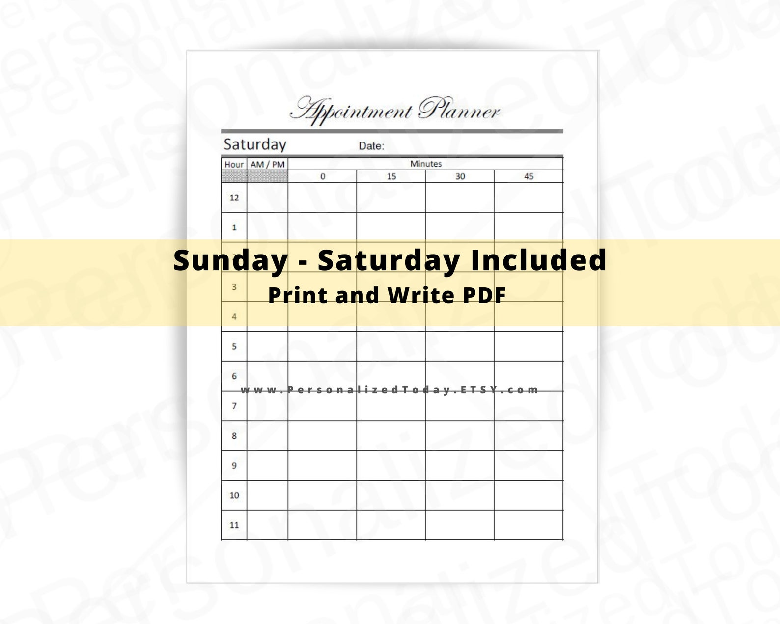 Appointment Booking Printable 15 Minute Time Slots Schedule 12 Etsy