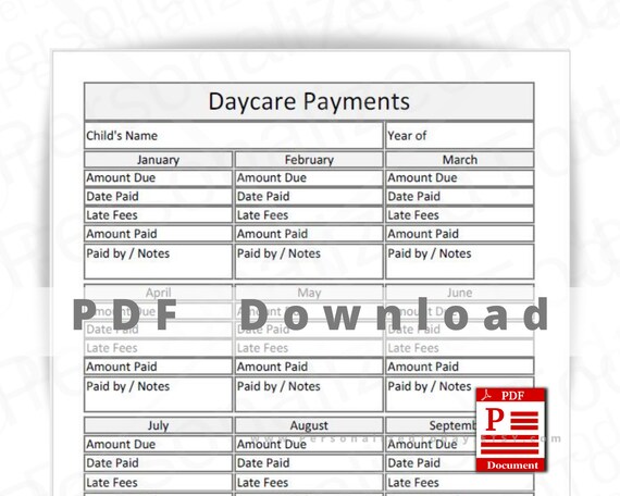 Daycare Payments Log Print and Write and Fillable PDF Digital - Etsy