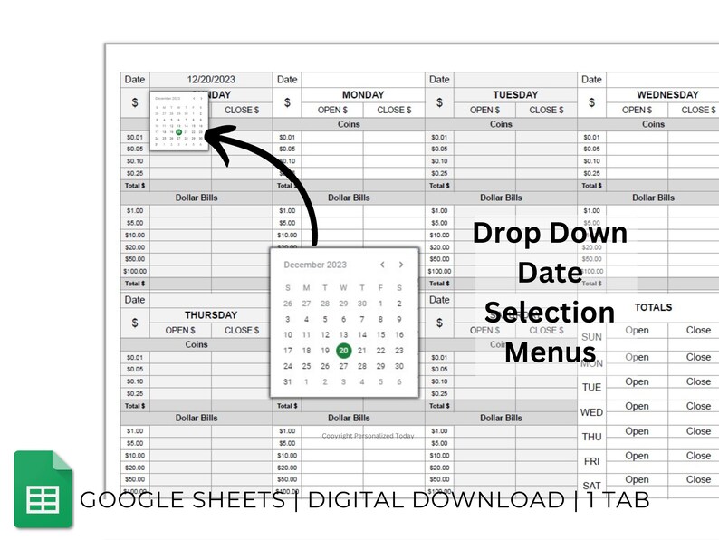Weekly Cash Register Count Breakdown Template With Blank Dates Google ...