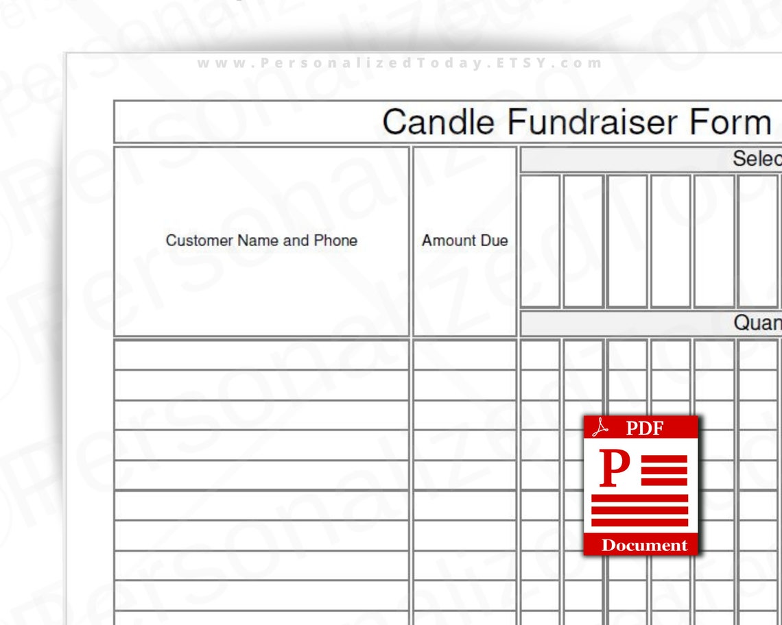 Candle Fundraiser Form Fillable and Print and Write PDF Files Etsy Canada