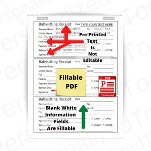 Printable Babysitter Receipts Fillable and Print and Write PDF - Etsy