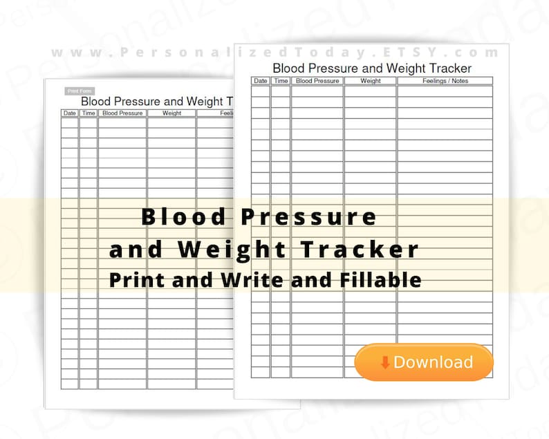 Blood Pressure and Weight Log Fillable Editable and Printable | Etsy