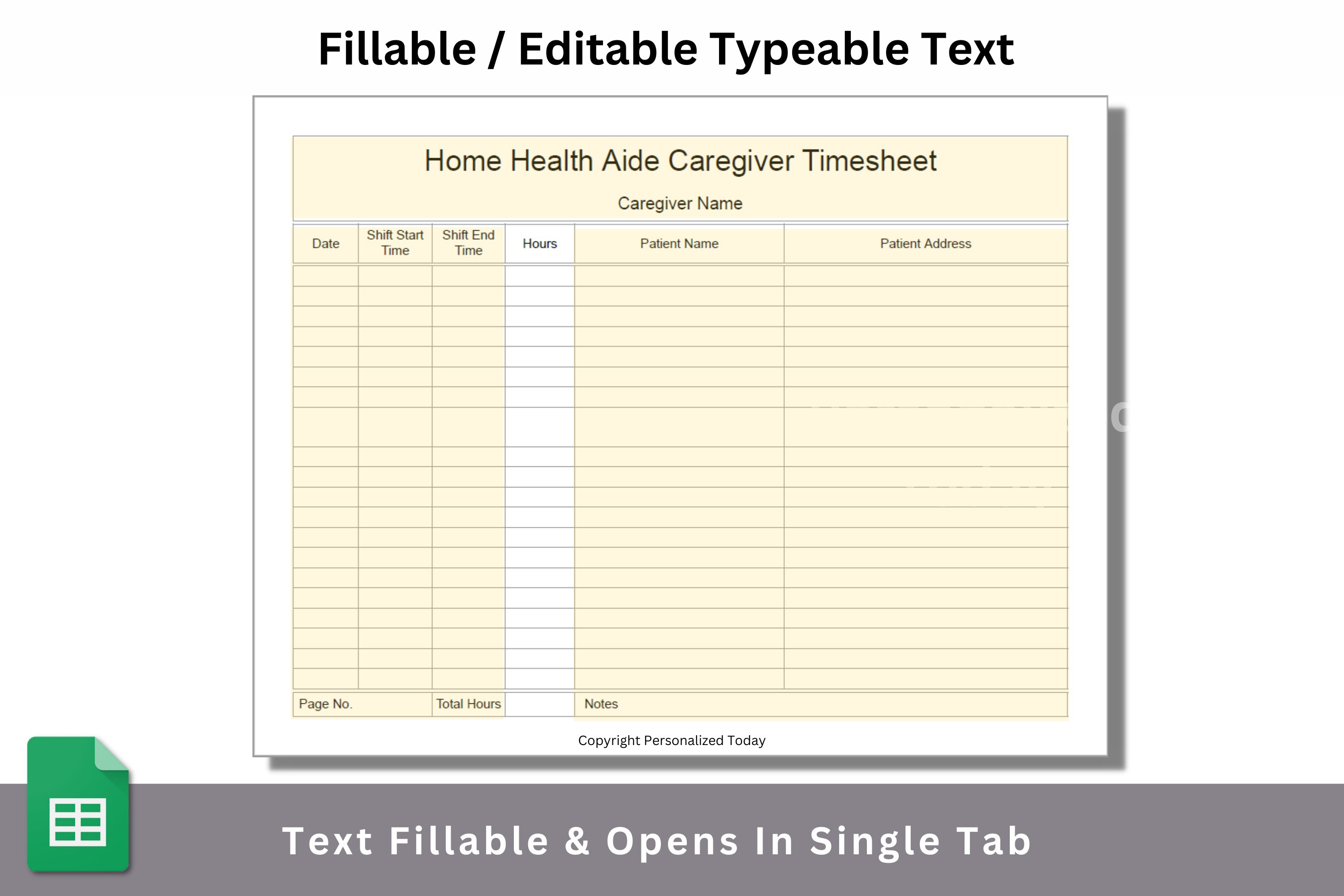 Home Health Aide Caregiver Timesheet - Homecare Time Sheet - Google ...