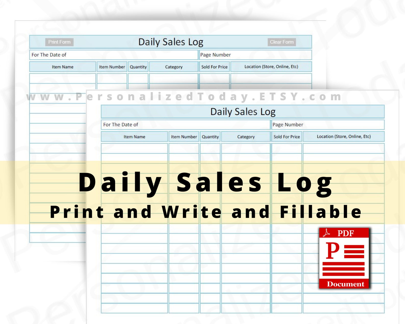 Daily Sales Log Sheet Printable and Fillable PDF Digital | Etsy