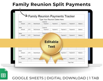 Family Reunion Split Payments Tracker Dues Owed and Money Paid Google Sheets Template US Letter Size Printable With Automatic Calculations