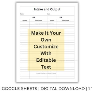 Daily Patient Intake and Output Tracker IO Sheet Bowel & Bladder Chart ...