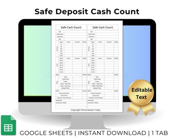 End of Shift Cash Register Safe Deposit Count - Text Editable Google Sheets Template - Cash Breakdown With Automatic Totals Calculations