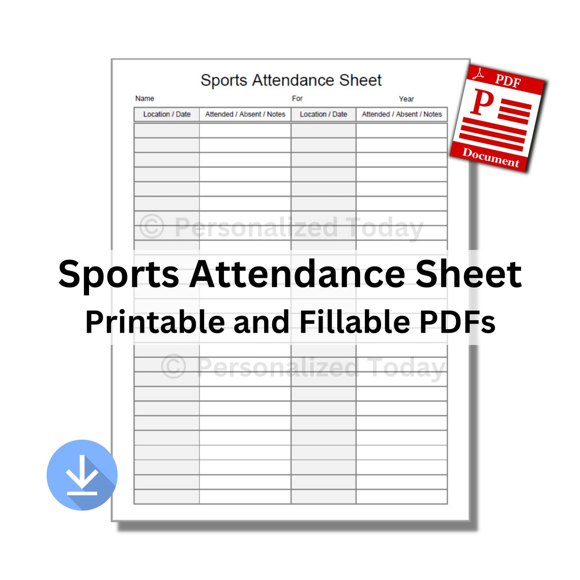 Printable Sports Attendance Sheet Fillable and Printable PDF Etsy