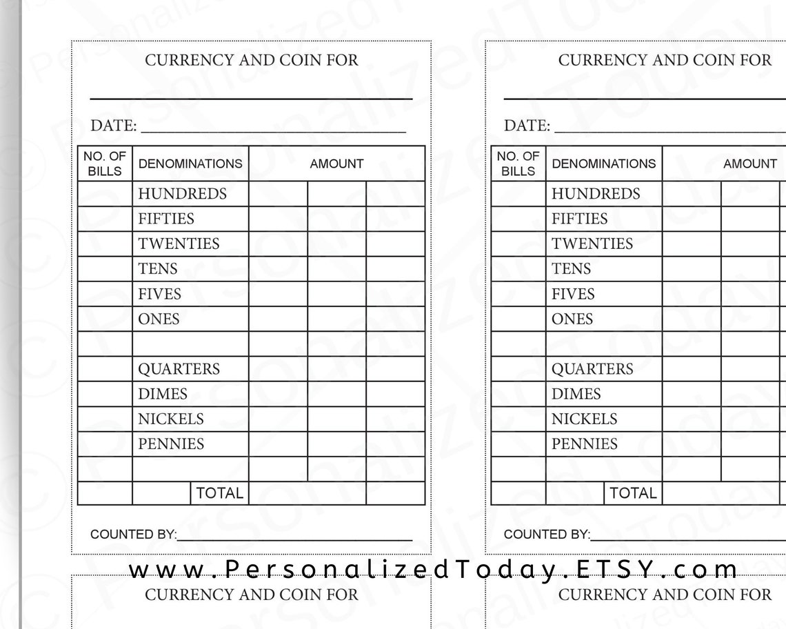 Printable Currency and Coins Counting Forms Four 4 Forms on One Page US Letter Size - Etsy