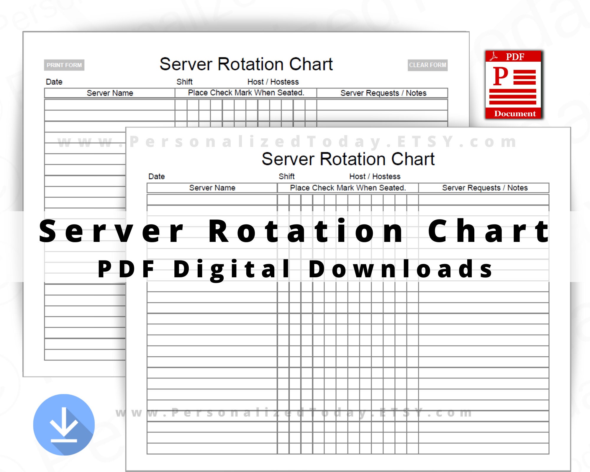 Printable Server Rotation Chart Fillable And Print And Write Etsy