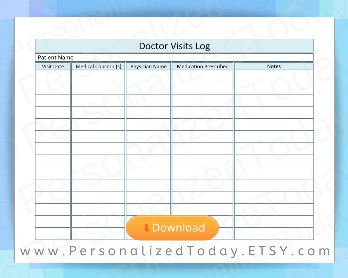 Doctor's Office Visits Tracker Printable US Letter Size Etsy