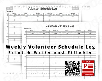 Volunteer Schedule Log Fillable and Print and Write PDF Download Files US Letter Size