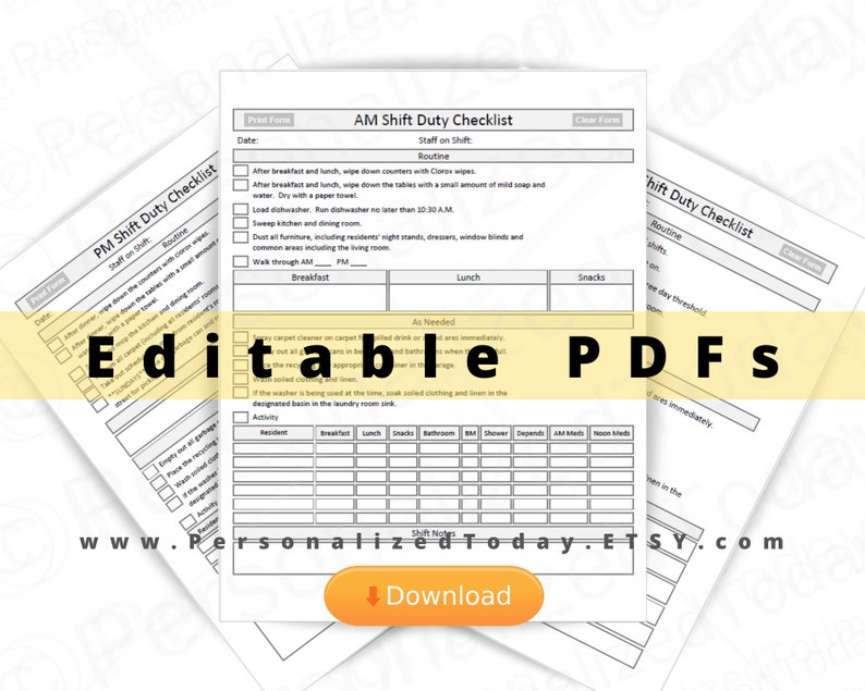 Assisted Living Shift Checklists for A.M. P.M. and NOC Shifts Etsy