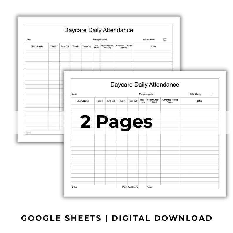 Daycare Daily Attendance Sheet - Childcare Sign in Out Form - Ratio ...