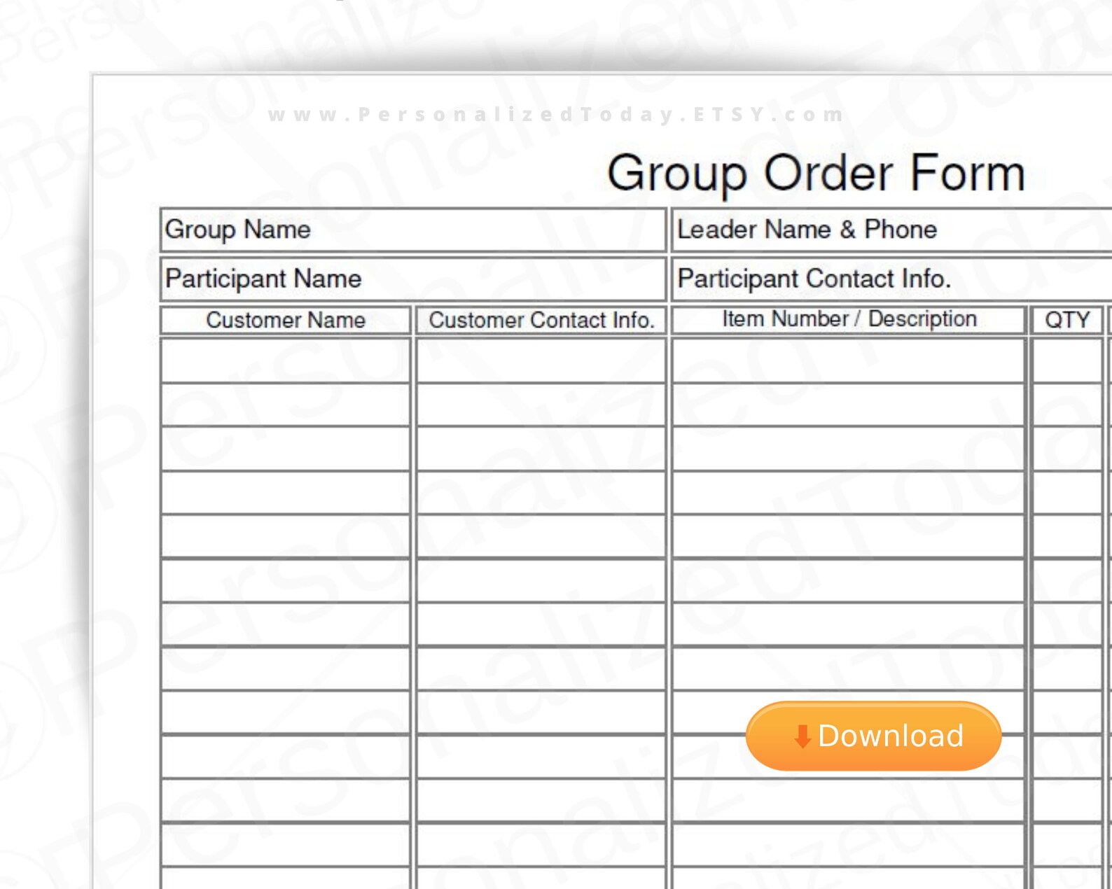 Group Order Form Fillable and Print and Write PDF Files US Etsy