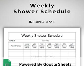 Simplify Your Assisted Living Weekly Resident Showers Schedule With Our Text Editable Template For Google Sheets With Date Drop Down Menus