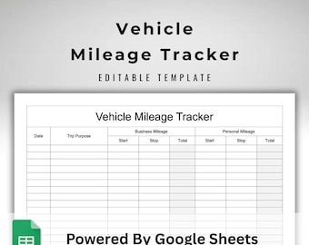 Vehicle Mileage Tracker - Google Sheets Template - Business Expense Log - Personal Car Record - Tax Deductions Ledger - Driving Distance
