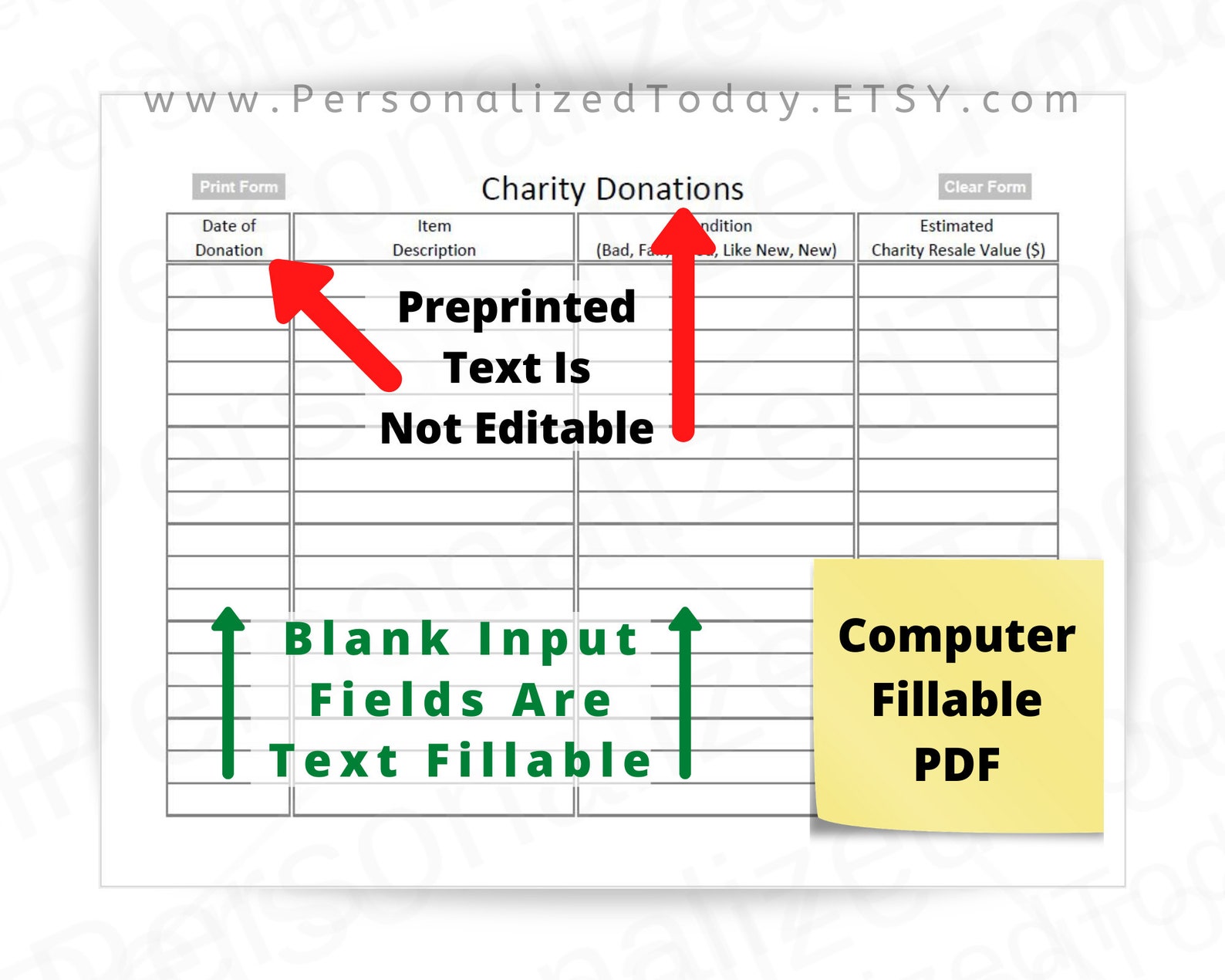 Charity Donations Tracker Printable Fillable PDF US Letter Etsy