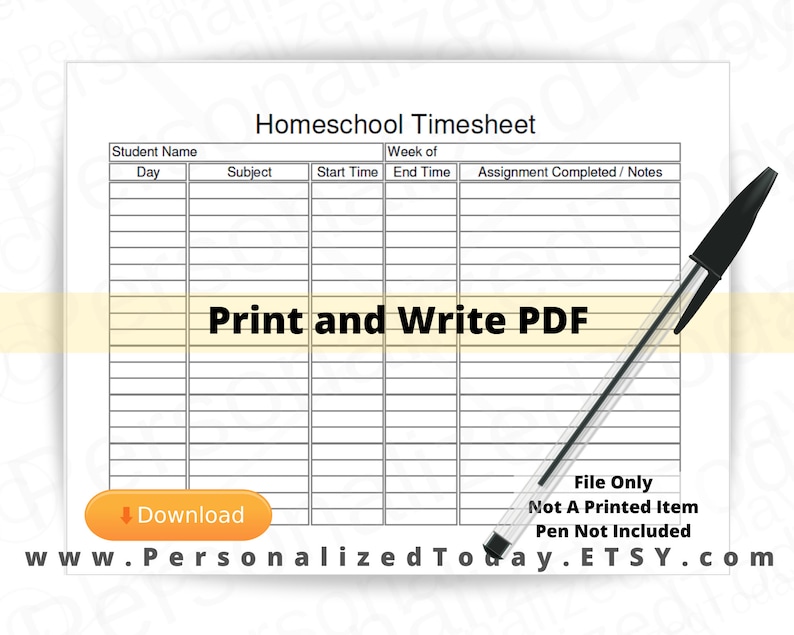 Homeschool Daily Log Editable and Print and Write PDF Files US | Etsy
