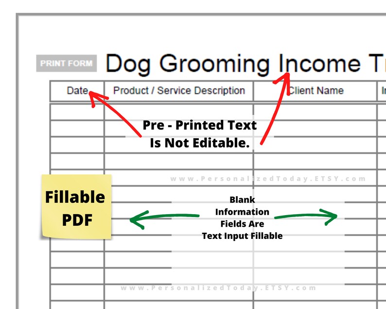 Dog Grooming Tracker Print and Write and Fillable PDF Etsy