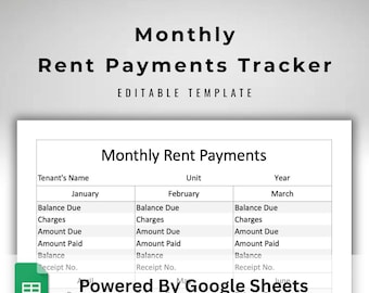 Landlord Rent Ledger - Google Sheets Template - Automated Tenant Payments Tracker - Monthly Yearly Rental Property Management Sheet