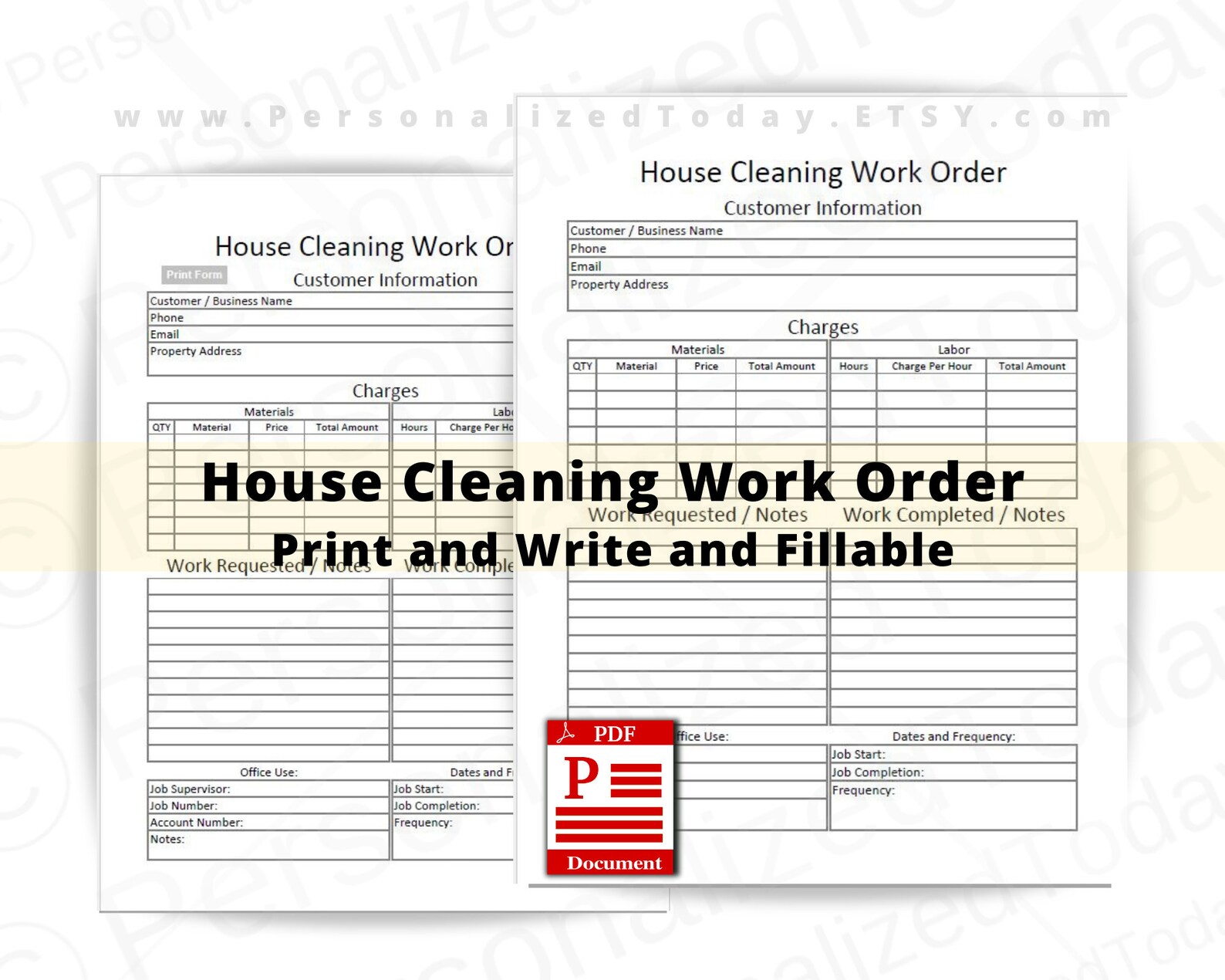 House Cleaning Work Order Printable and Fillable PDF Download Etsy