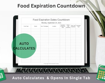 Google Sheets Food Expiration Dates Tracker Text Fillable / Text Editable Spreadsheet Form With Automated Days & Percentage Calculations