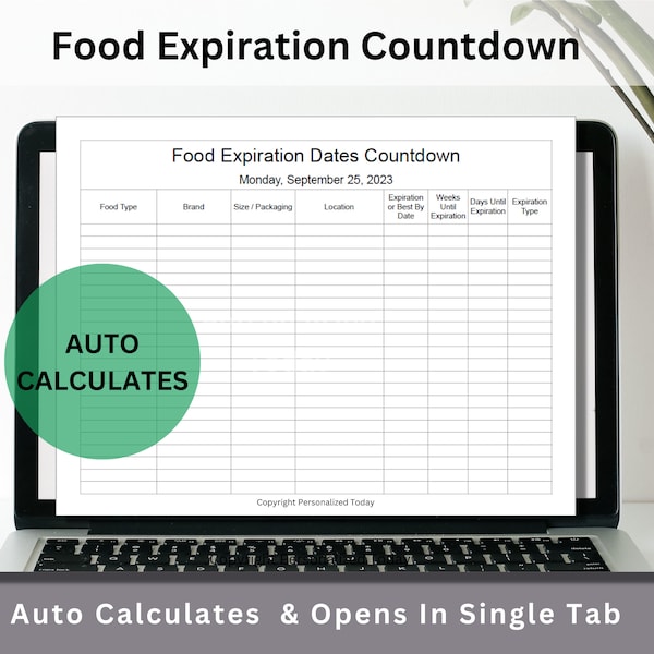 Google Sheets Food Expiration Dates Tracker Text Fillable / Text Editable Spreadsheet Form With Automated Days & Percentage Calculations