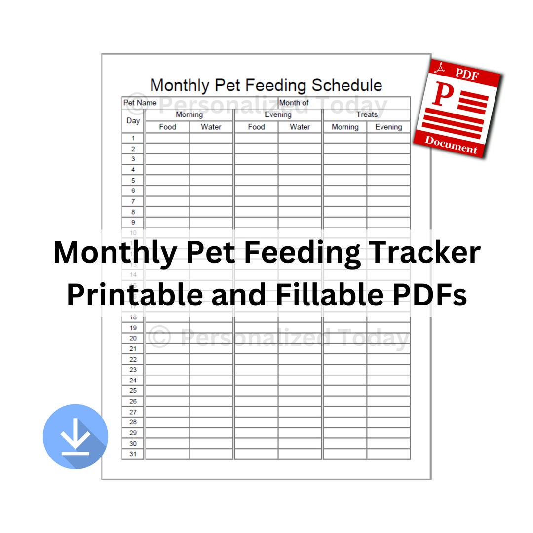 PDF Monthly Pet Feeding Tracker Printable Only and Text Input Etsy