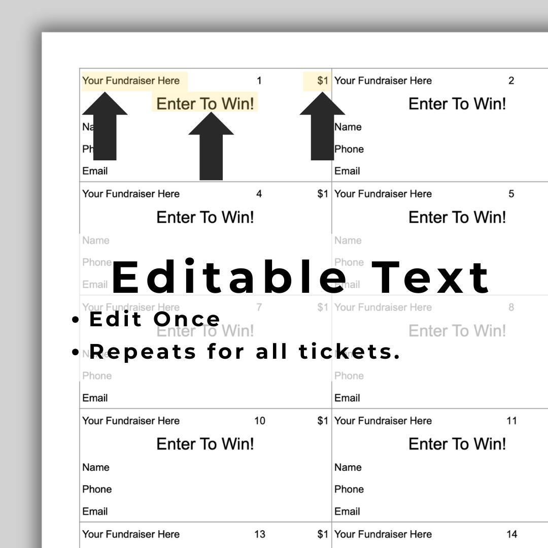 Editable Raffle Ticket Template - Auto Numbering Entry Cards - Google ...