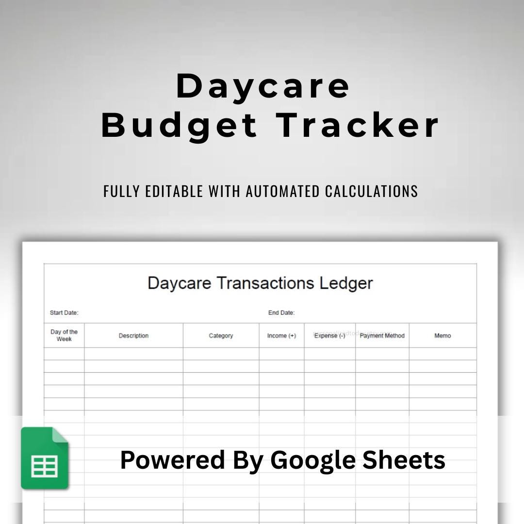 Daycare Weekly Budget Tracker - Childcare Facility Bookkeeping Ledger ...