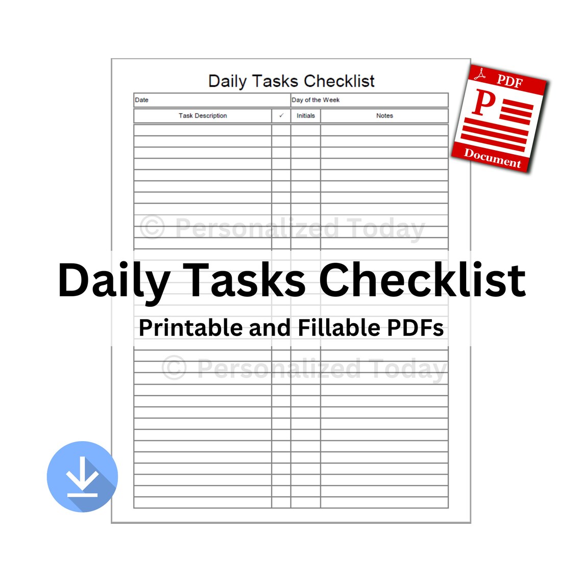 Buy PDF Daily Tasks Checklist Fillable And Print And Write PDF Online 