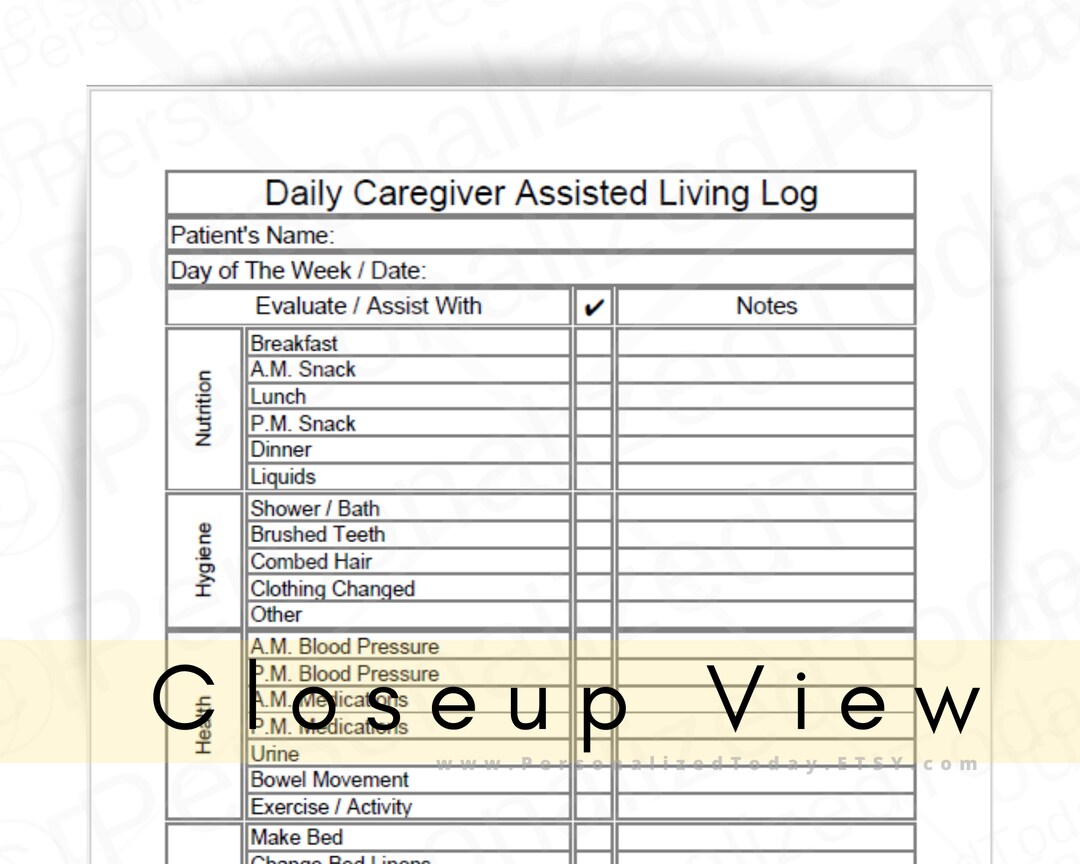 Printable PDF Assisted Living Caregiver Checklist Digital - Etsy