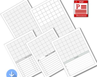 Printable Only 5 PDF Set Grids and Lists Digital Paper Pack Bundle Download Files US Letter Size Not Fully Editable Templates
