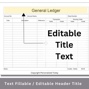 Google Sheets General Ledger Template Text Fillable / Text Editable ...