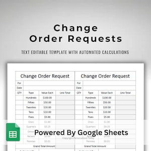 Cashier Making Change Log - Cash Till Refresh -  Money Bank Order - Shift Start Bills and Coins - Google Sheets Template - US Letter Size
