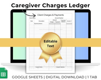 Caregiver Client Charges And Payments Tracker Activity Details and Money Paid Google Sheets Text Editable Template US Letter Size Printable