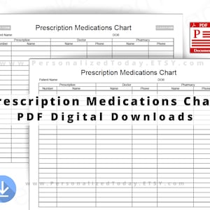 Prescription Medications Chart Text Input Fillable and Print | Etsy