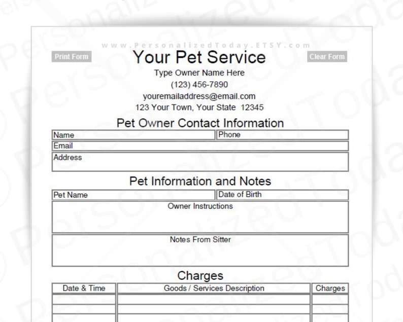 pet-sitting-service-invoice-fillable-pdf-with-fillable-text-etsy