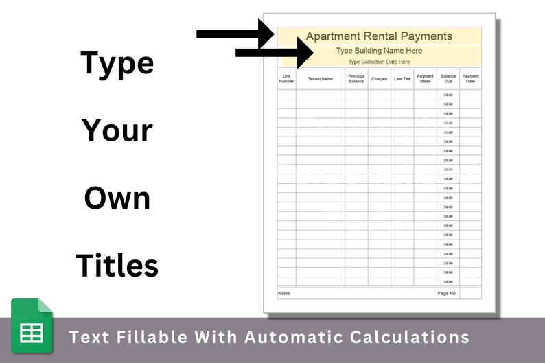 Multi Unit Apartment Rental Payments Tracking Sheet Google Etsy