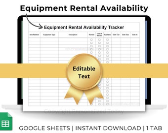 Equipment Business Rental Inventory Stock Available Tracker Product Management Spreadsheet Google Sheets US Letter Size Printable Template