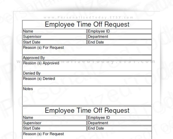 Employee Time off Request Forms Printable and Fillable PDF - Etsy