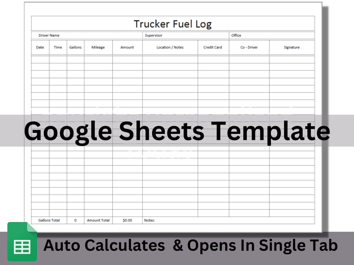 Trucker Fuel Log Template for Google Sheets Editable Spreadsheet