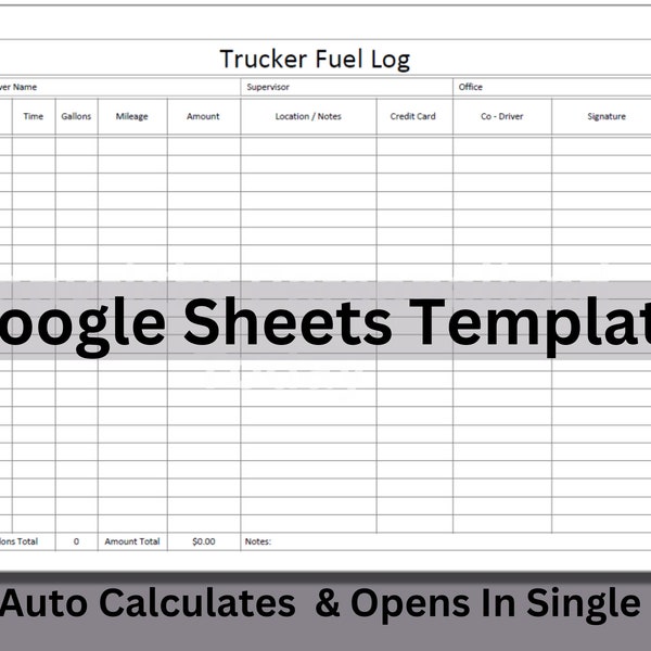 Trucker Fuel Log Template For Google Sheets Editable Spreadsheet Template With Mileage And Gasoline Fuel Cost Amount Calculations