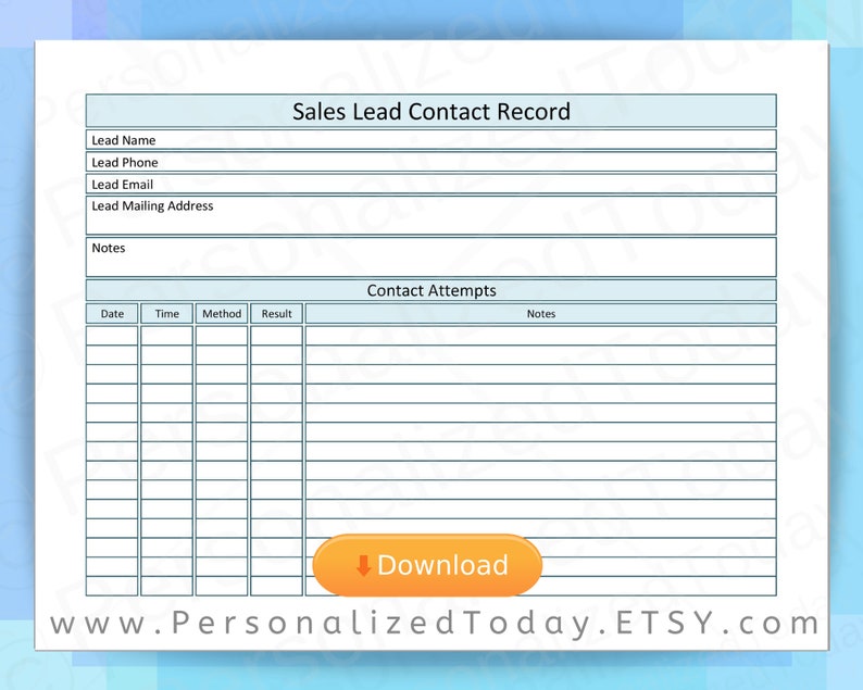 Printable Sales Lead Log Record Tracker PDF US Letter Size 8.5 | Etsy