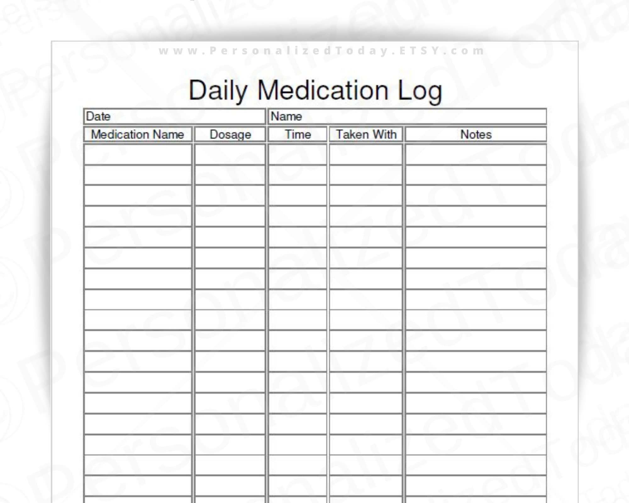 daily medication chart template