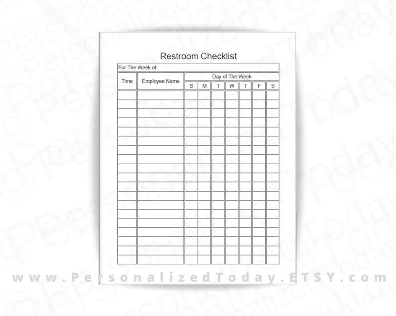 Weekly Bathroom Cleaning Chart With Employee Names Column | Etsy