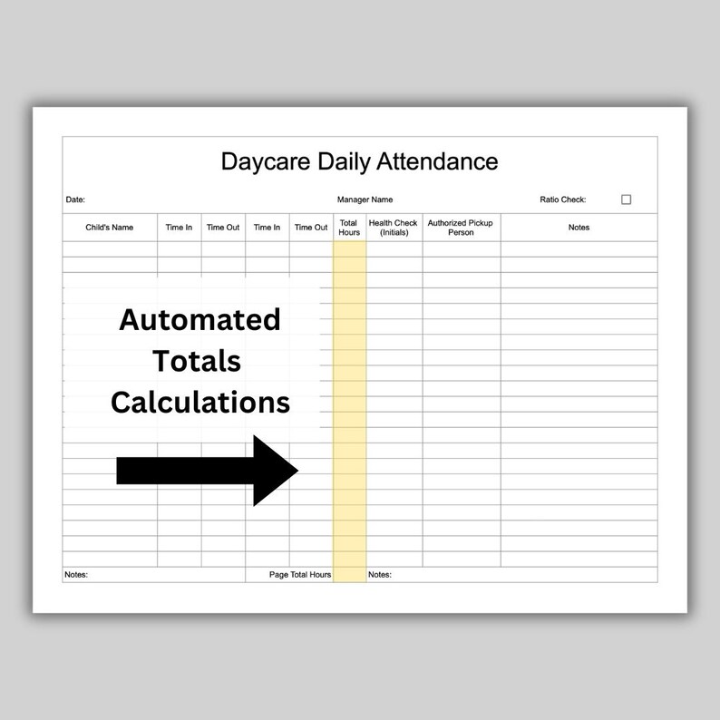 Daycare Daily Attendance Sheet - Childcare Sign in Out Form - Ratio ...
