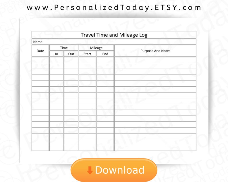 Printable Employee Travel Time and Mileage Log PDF Digital Etsy